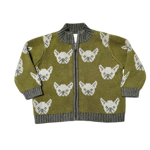 Nordstrom Dog Face Full Zip Baby Cardigan Sweater Size 6m - Picture 1 of 5